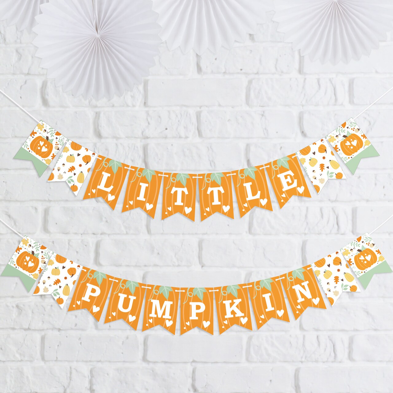 Big Dot of Happiness Little Pumpkin - Fall Birthday Party or Baby Shower Mini Pennant Banner